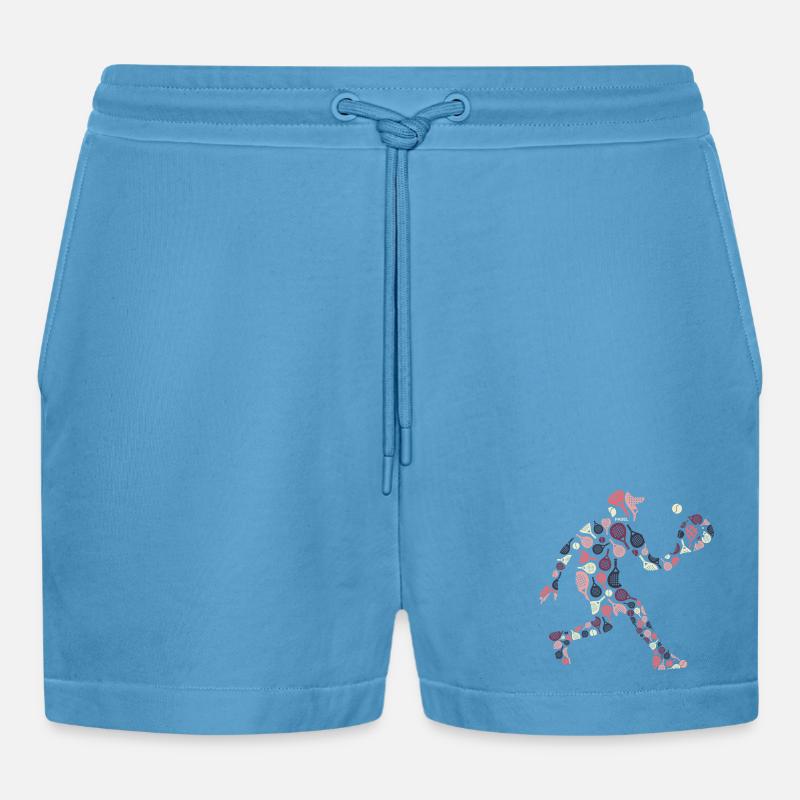 Retro Padel Player with Rackets Pattern - Organic Relaxed Cropped Shorts Made in EU -  Sol Blue
