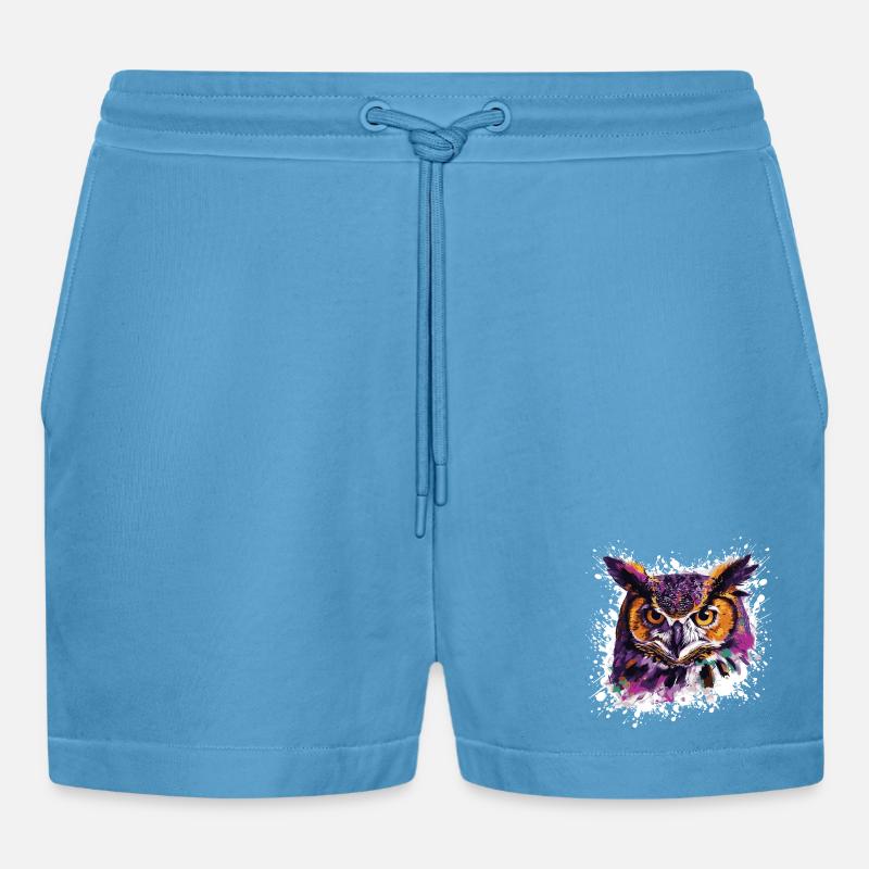 Eule Tier Nachteule - Organic Relaxed Cropped Shorts Made in EU -  Sol Blue
