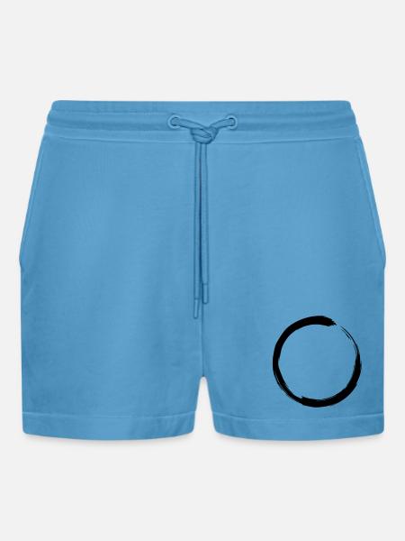 Enso Circle Zen Brushstroke - Organic Relaxed Cropped Shorts Made in EU - Sol Blue
