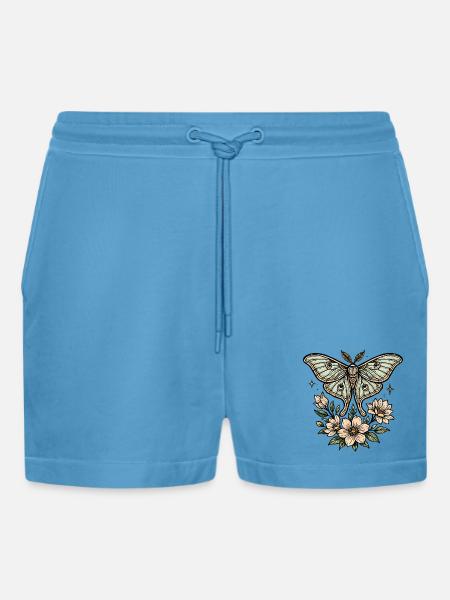 Moth with flower bouquet - Organic Relaxed Cropped Shorts Made in EU -  Sol Blue