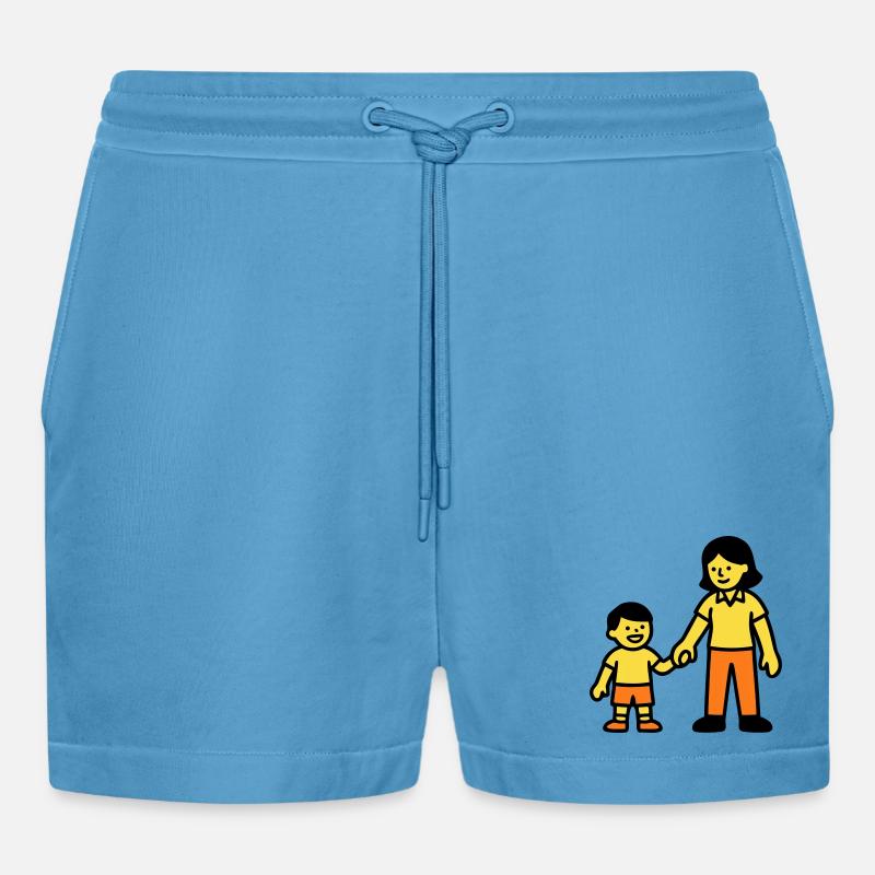 Erzieherin Kind Hand Logo - Organic Relaxed Cropped Shorts Made in EU - Sol Blue
