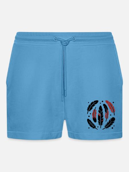 Bird Feathers Circle Logo - Organic Relaxed Cropped Shorts Made in EU - Sol Blue