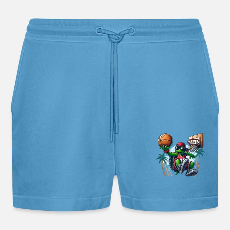 Basketball Turtle Dunking Cool Gift - Organic Relaxed Cropped Shorts Made in EU -  Sol Blue