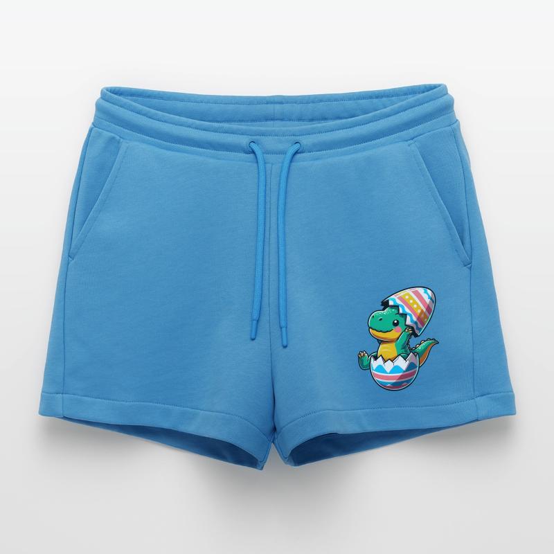 T-Rex Dino as Easter Egg, Clumsy Eggshells Organic Relaxed Cropped Shorts Made in EU