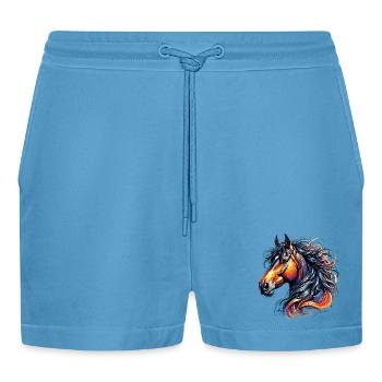 Horse - Organic Relaxed Cropped Shorts Made in EU -  Sol Blue - Front