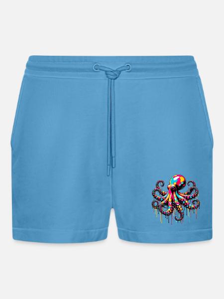 Octopus - Organic Relaxed Cropped Shorts Made in EU - Sol Blue