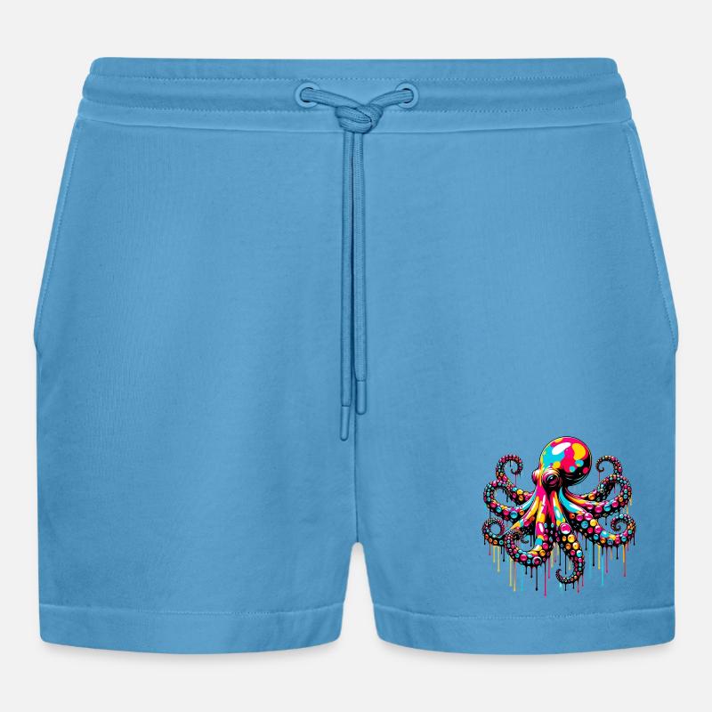 Octopus - Organic Relaxed Cropped Shorts Made in EU -  Sol Blue