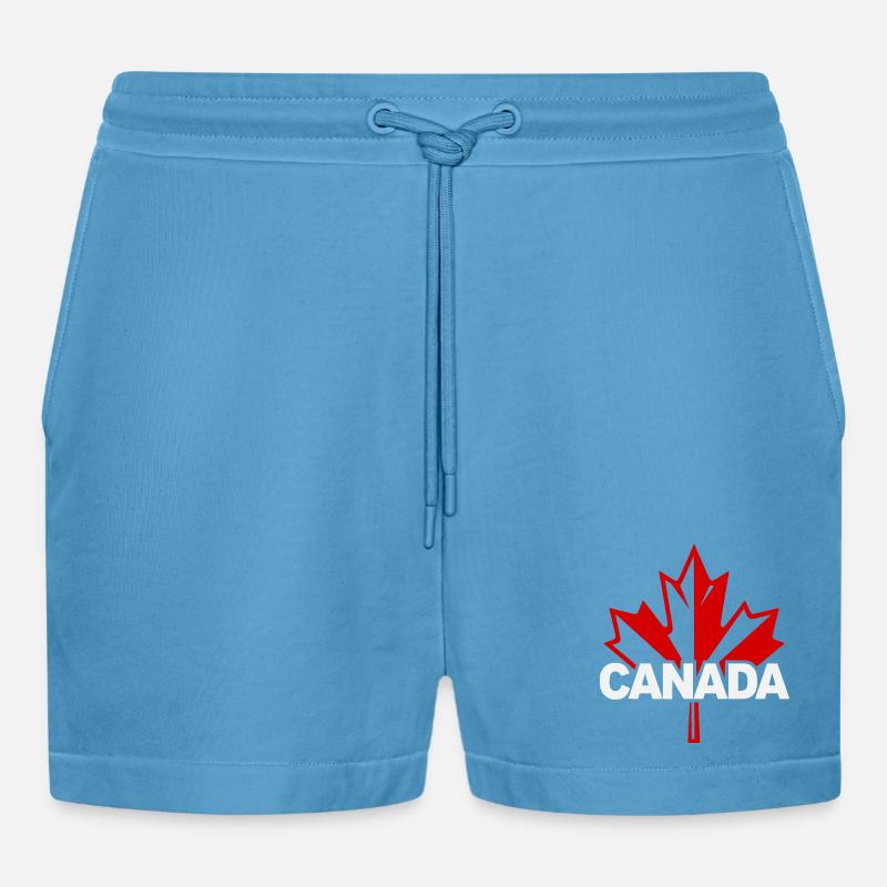 Red Maple Leaf Canada Logo - Organic Relaxed Cropped Shorts Made in EU - Sol Blue