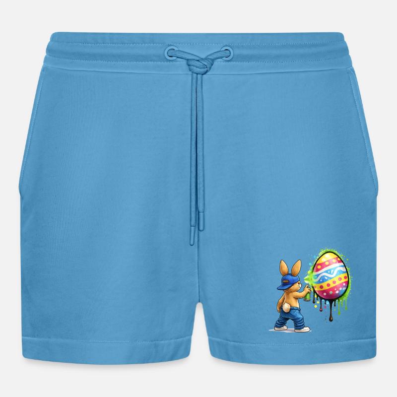 Graffiti bunny with Easter egg - Organic Relaxed Cropped Shorts Made in EU -  Sol Blue