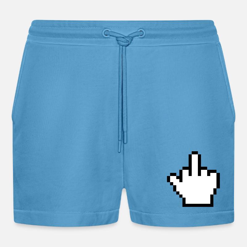Mouse Hand Middle Finger Mouse Pointer - Organic Relaxed Cropped Shorts Made in EU -  Sol Blue