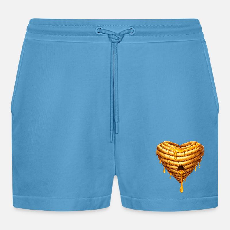 Hjertebikube med honningillustration - Organic relaxed cropped shorts made in EU -  Sol Blue