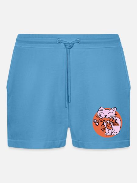 Cat eats cancer - Organic Relaxed Cropped Shorts Made in EU - Sol Blue