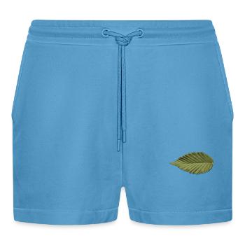 Leaf Structure Olive Green Pattern - Organic Relaxed Cropped Shorts Made in EU -  Sol Blue - Front