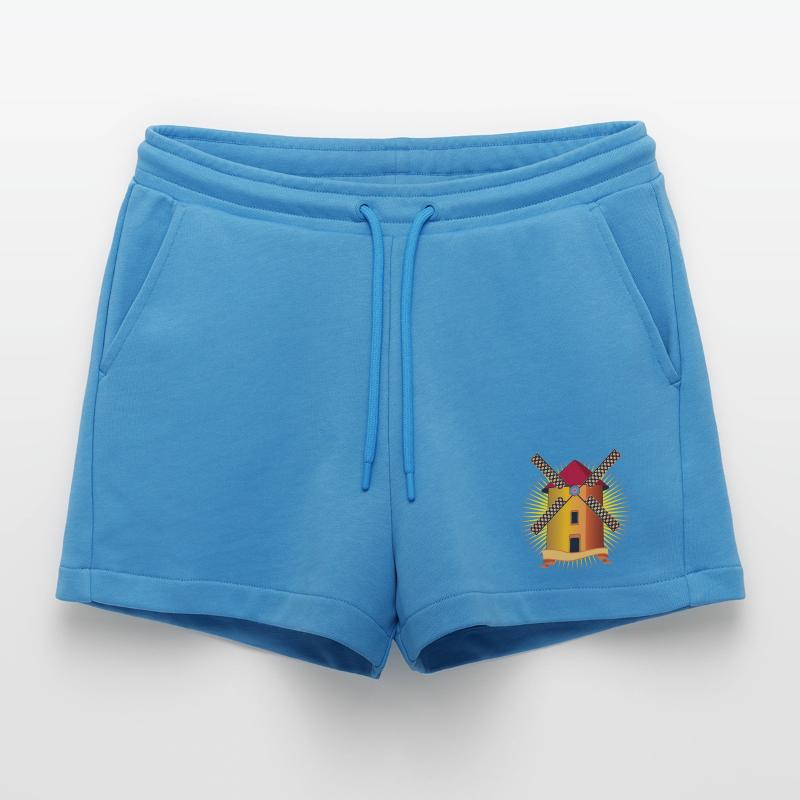golden windmill with a shining background Organic Relaxed Cropped Shorts Made in EU