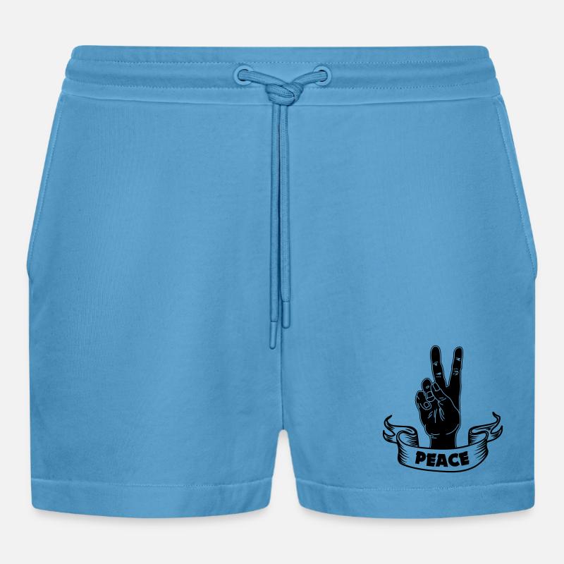 Schwarzer Handfrieden mit Text FRIEDEN - Organic Relaxed Cropped Shorts Made in EU - Sol Blue