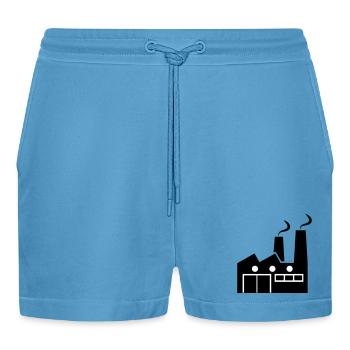 Abstract geometric line art of a factory - Organic Relaxed Cropped Shorts Made in EU -  Sol Blue - Front