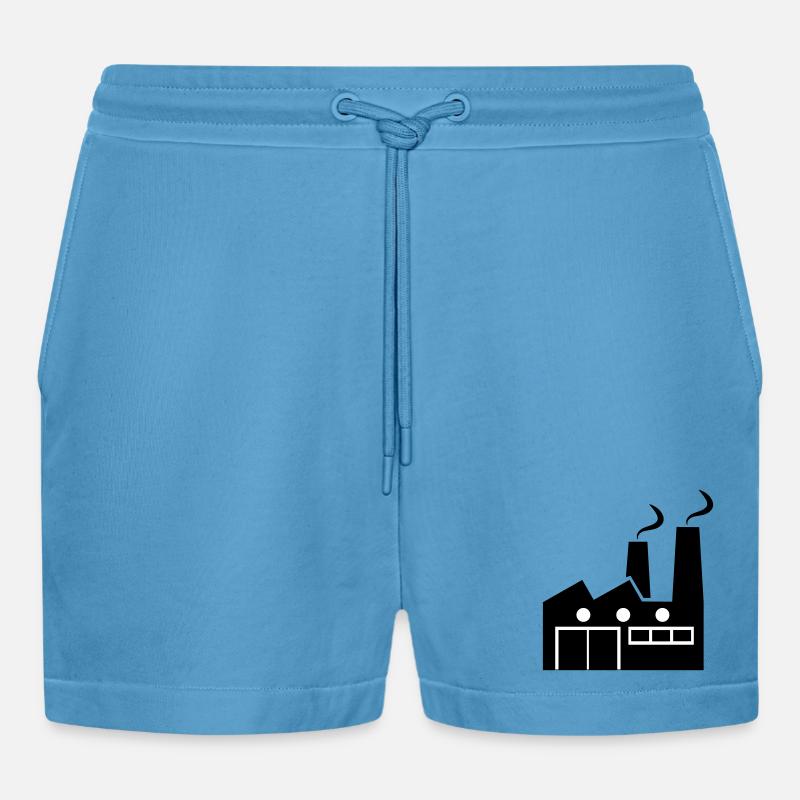 Abstrakte geometrische Linienkunst einer Fabrik - Organic Relaxed Cropped Shorts Made in EU -  Sol Blue