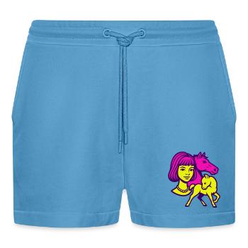 Fille Cheval Pop Art - Short bio décontracté court fabriqué en UE -  Sol Blue - Devant