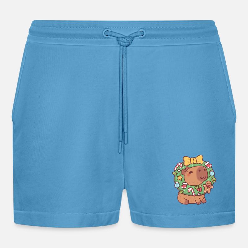 Süßes Capybara mit Weihnachtskranz Lustig - Organic Relaxed Cropped Shorts Made in EU -  Sol Blue