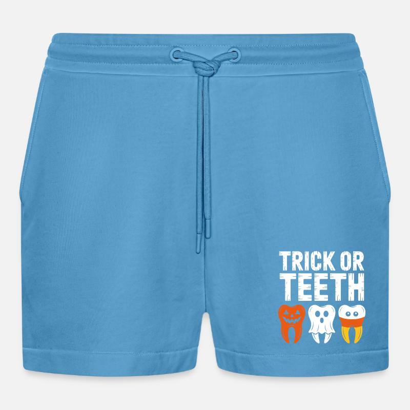 Trick oder Teeth Halloween-T-Shirt - Organic Relaxed Cropped Shorts Made in EU -  Sol Blue