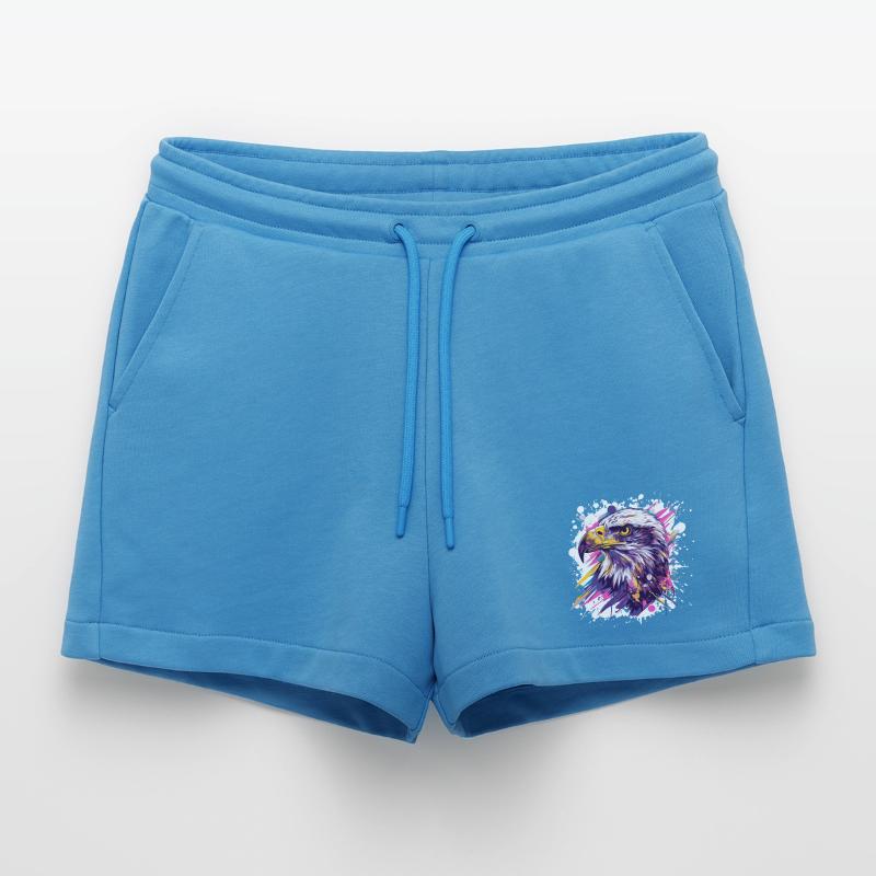 Color Explosion Eagle Head Art Organic Relaxed Cropped Shorts Made in EU