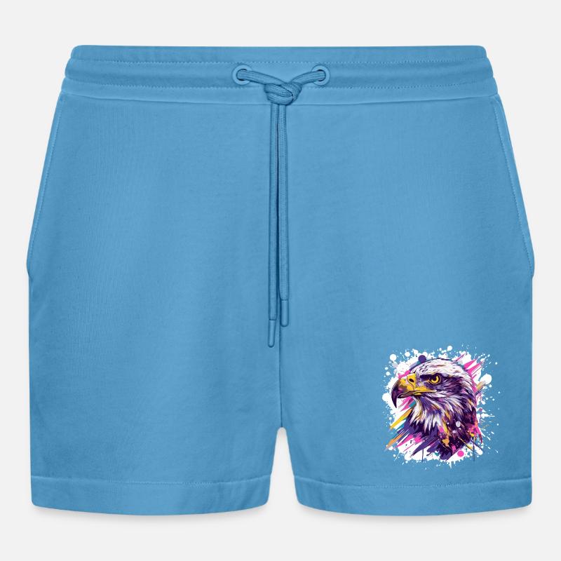 Farbexplosion Adlerkopf Kunst - Organic Relaxed Cropped Shorts Made in EU - Sol Blue
