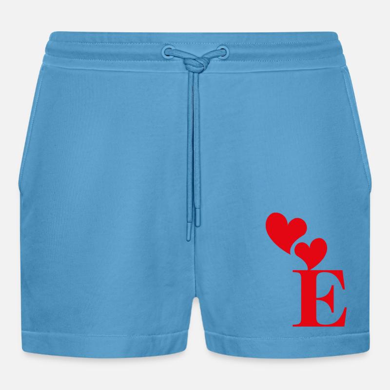 Buchstabe e rotes Herz - Organic Relaxed Cropped Shorts Made in EU - Sol Blue
