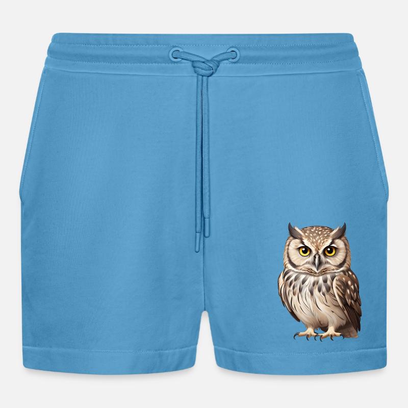 Junge braune Eule - Organic Relaxed Cropped Shorts Made in EU -  Sol Blue