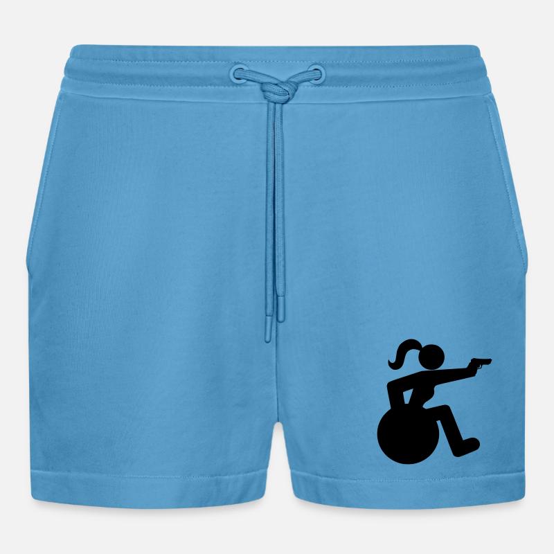 Schießendes Rollstuhlmädchen. Rollstuhlsportlerin * - Organic Relaxed Cropped Shorts Made in EU - Sol Blue