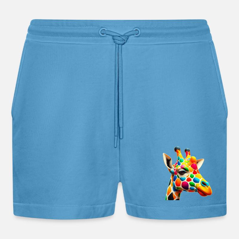 Girafe colorée et peinte comme Arlequin - Short bio décontracté court fabriqué en UE -  Sol Blue