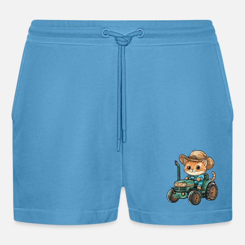 Katze Traktor Farmer - Organic Relaxed Cropped Shorts Made in EU - Sol Blue