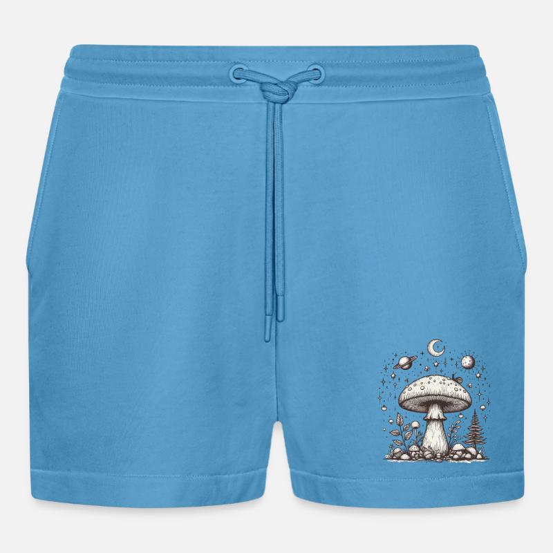 Toadstool Mushroom Psilo - Organic Relaxed Cropped Shorts Made in EU -  Sol Blue