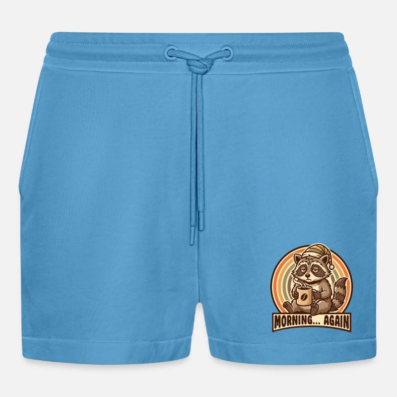 Morgenmuffel Waschbär mit Kaffee - Organic Relaxed Cropped Shorts Made in EU - Sol Blue