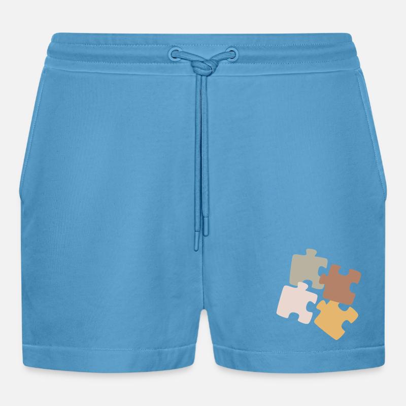 Puzzle Patchwork Variety - Organic Relaxed Cropped Shorts Made in EU - Sol Blue