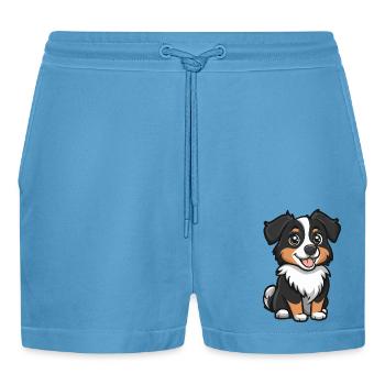 Australian Shepherd Dog Comic Cute - Organic Relaxed Cropped Shorts Made in EU -  Sol Blue - Front