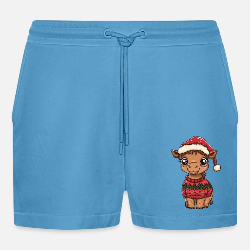 Kamel Weihnachten Comic - Organic Relaxed Cropped Shorts Made in EU -  Sol Blue