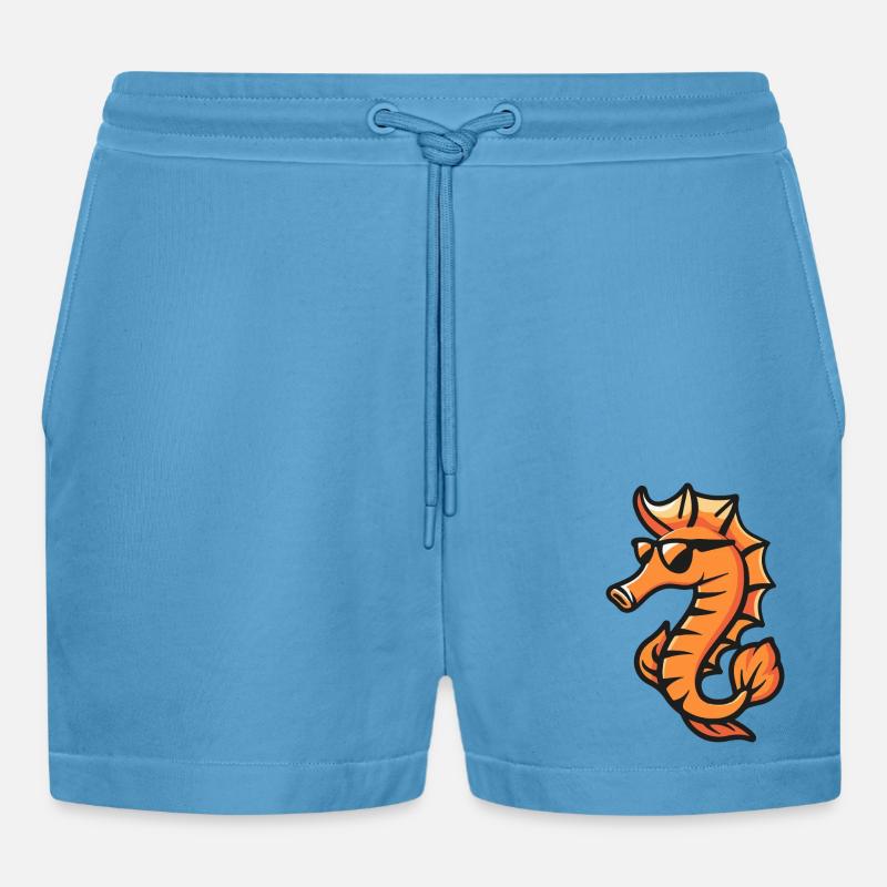 Seepferd Comic Cool - Organic Relaxed Cropped Shorts Made in EU -  Sol Blue