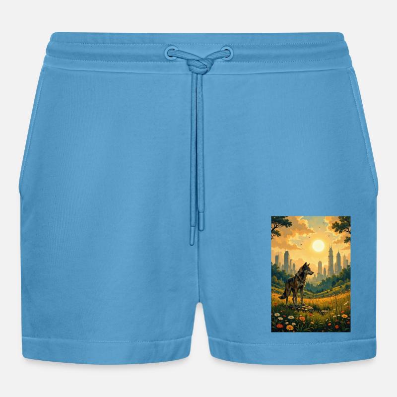 Das Bild des Wolfes - Organic Relaxed Cropped Shorts Made in EU -  Sol Blue