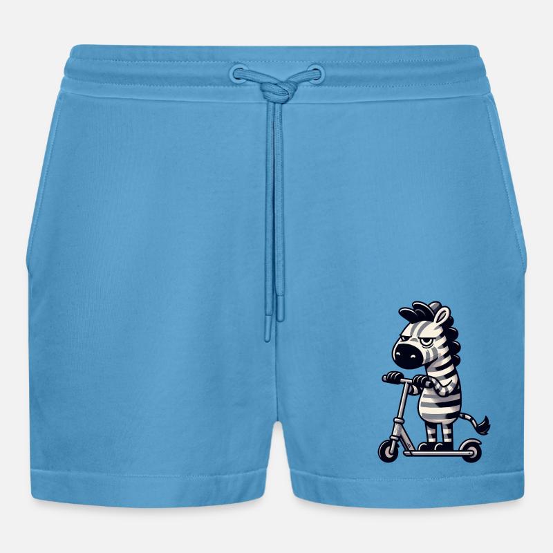 Zebra Kickroller Whimsical Funny Comic - Organic Relaxed Cropped Shorts Made in EU - Sol Blue