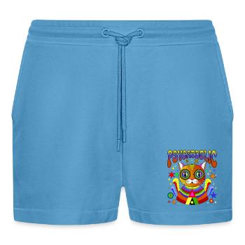 PSYCATDELIC - Organic Relaxed Cropped Shorts Made in EU -  Sol Blue - Front