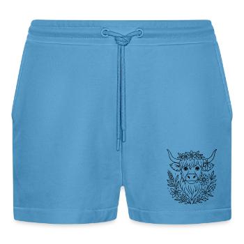 Vache des Highlands avec des fleurs - Volksfest Design - Short bio décontracté court fabriqué en UE -  Sol Blue - Devant