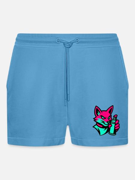 Graffiti Fox - Organic Relaxed Cropped Shorts Made in EU - Sol Blue