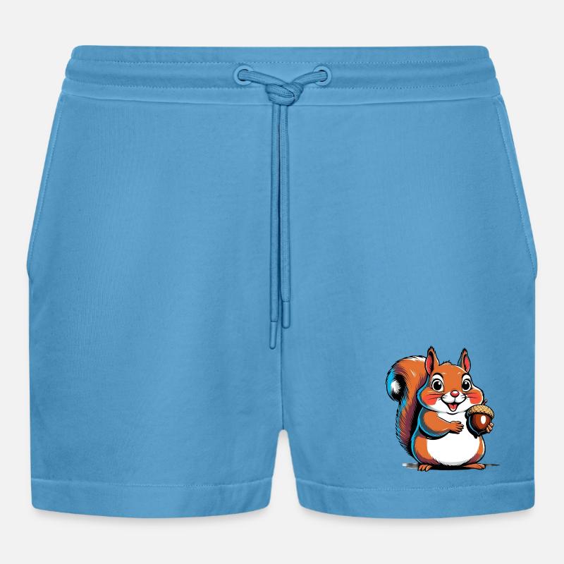 Niedlicher Eichhörnchen Druck mit Eichel - Organic Relaxed Cropped Shorts Made in EU -  Sol Blue