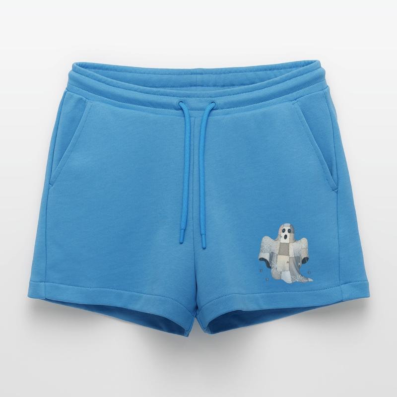 Patchwork Ghost with Spider Webs Organic Relaxed Cropped Shorts Made in EU