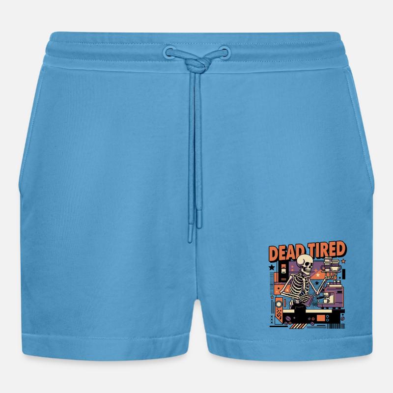 Dead tired coffee skeleton kitchen setting - Organic Relaxed Cropped Shorts Made in EU - Sol Blue