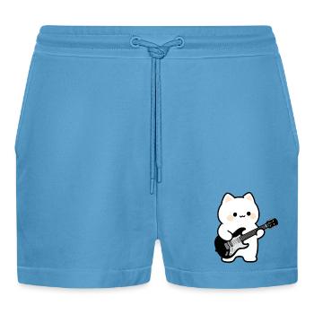 Kawaii Katze mit E-Gitarre - Organic Relaxed Cropped Shorts Made in EU -  Sol Blue - Vorne