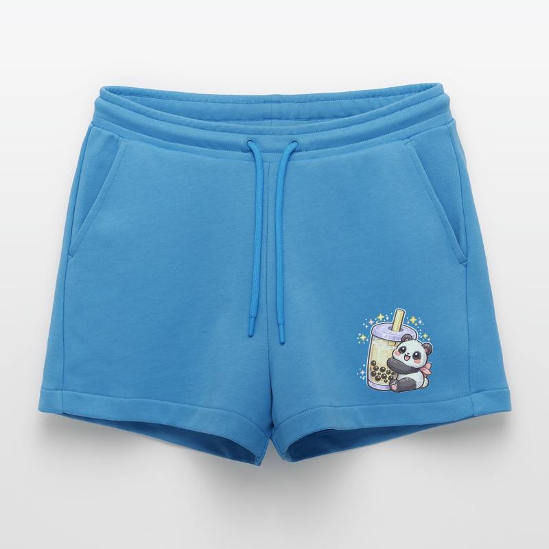 Panda Bubble Tea Cuddle Motif Organic Relaxed Cropped Shorts Made in EU