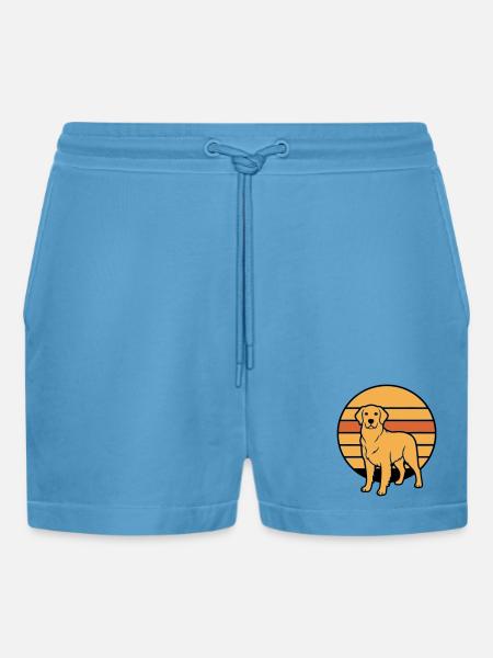 Dog Retriever Retro Sunset - Organic Relaxed Cropped Shorts Made in EU - Sol Blue