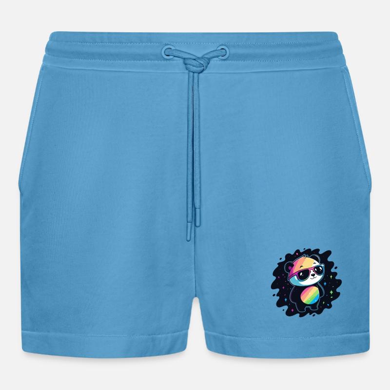 Panda Rainbow Galaxy Cool Glasses - Organic Relaxed Cropped Shorts Made in EU -  Sol Blue