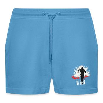 Running Jogging Runner Sprint Design - Organic Relaxed Cropped Shorts Made in EU -  Sol Blue - Vorne
